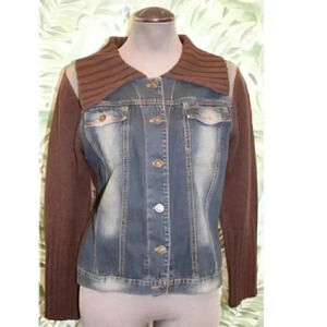 One Girl Who Women's Distressed Cuffed Sleeve Denim & Fleece Jacket Size XL